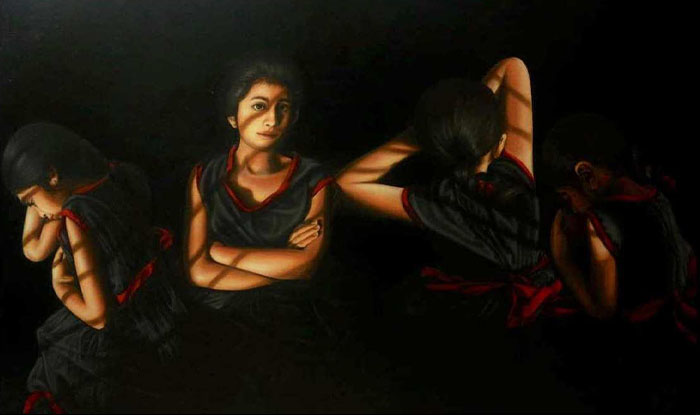 SANA SAEED<br></br>COME AGAIN SOME OTHER DAY<br></br>3'X4'<br></br>OIL ON CANVAS
