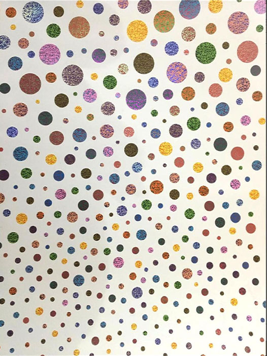 SHIBLEE MUNIR<br></br>Halaal artwork by Damien Hirst<br></br>mix media on white glazed paper<br></br>40 x 60 inches<br></br>2019