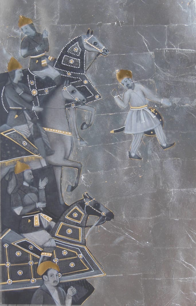 Shamsuddin<br></br>Untitled 3<br></br>Graphite, Gold & Silver Leaves on Paper<br></br>18x28 inches