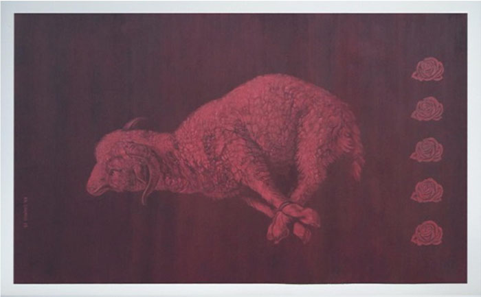 Khalid Soomro<br></br>Sacrifice (diptych)<br></br>Charcoal eraser drawing on montval sheet<br></br>30x30 inches
