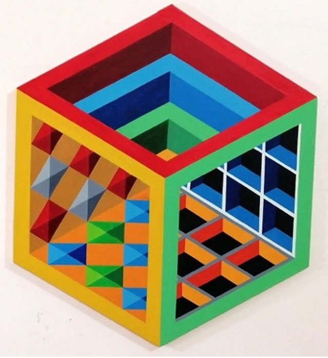 Obaid Ur Rahman<br></br>Inside Out<br></br>Acrylics on Canvas<br></br>12”x12”x12” (hexagon)
