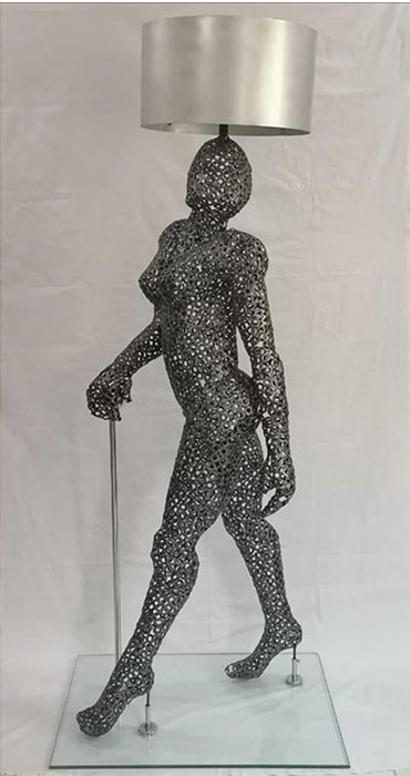 Usman Hussain<br></br>Untitled – Duals as Floor Lamp<br></br>Metal Washes, Steel, Glass<br></br>78x32x24 inches