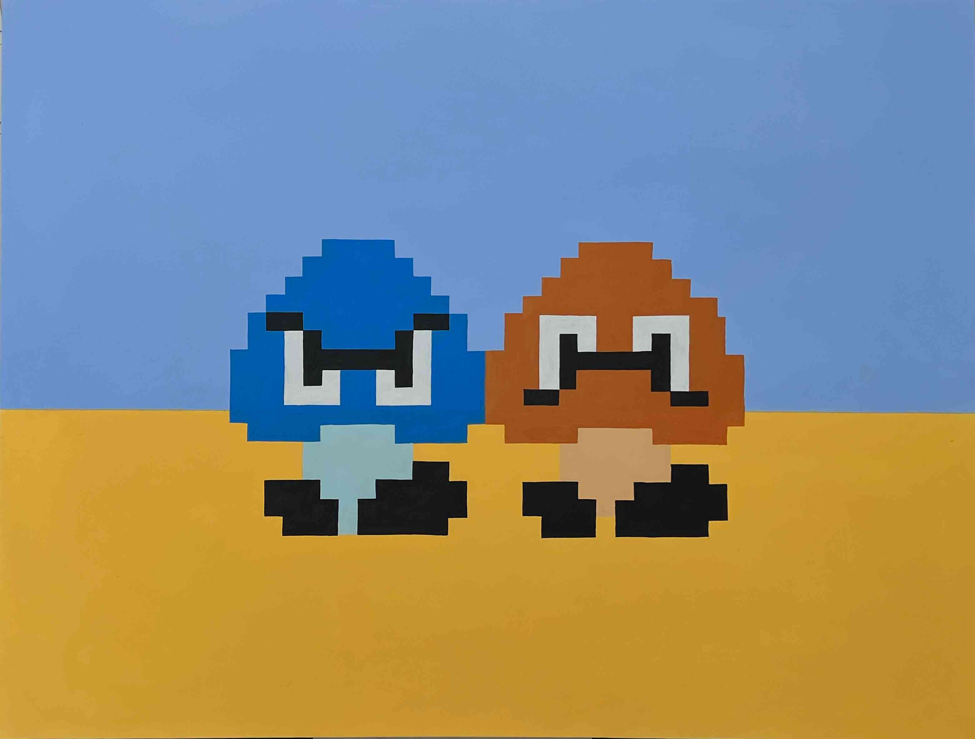 Mad Pixatrons<br>Medium: Acrylic on Canvas with Augmented Reality<br>Size: 32x40 inch
