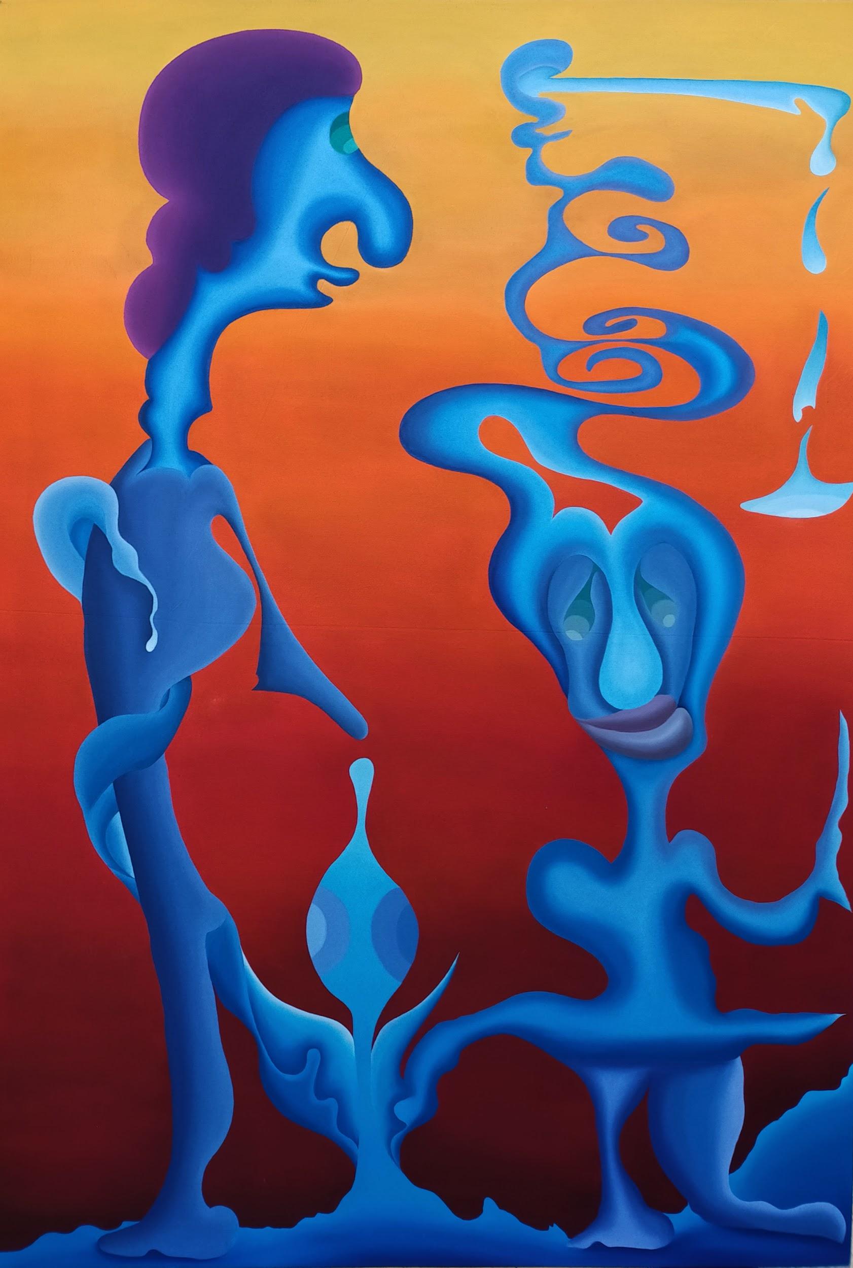 Artist: Zaid Baloch <br>Blue Dynasty<br>Medium: Oil on canvas <br> Size: 36 × 60 inches