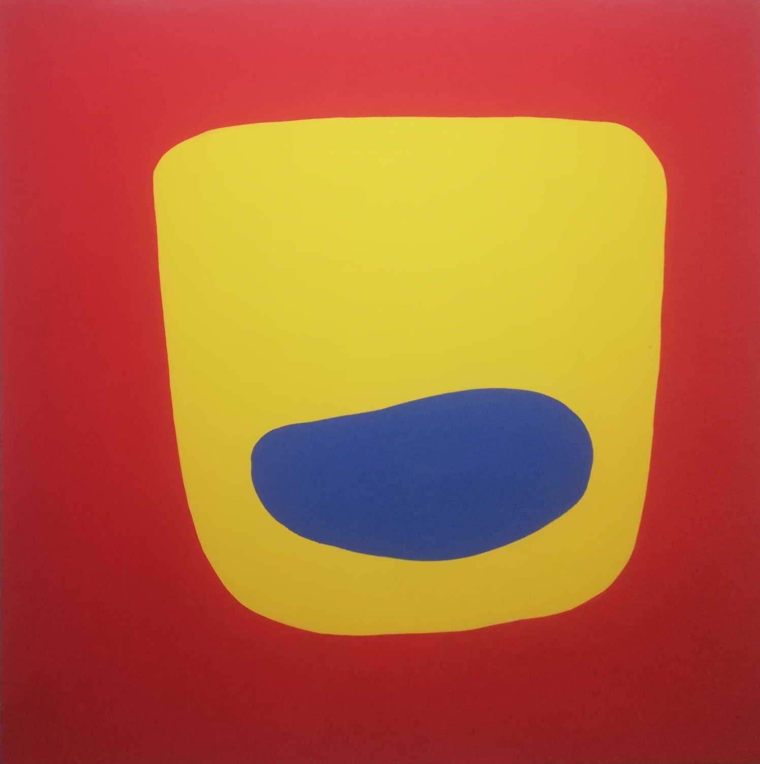 Artist: Sania Rajput  <br>Container - red blue yellow<br>Medium: Emulsion and acrylic on canvas <br> Size: 4'×4'