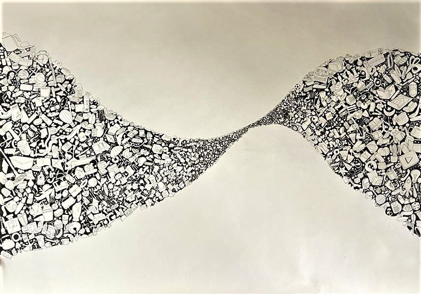 Artist: Areesha Nadeem Akbar <br>Tides II <br>Medium: Pointer on Canson<br> Size: 3 by 4 feet