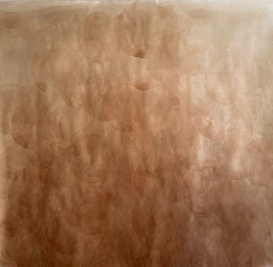 Artist: Hira Noor <br>Look up to pray <br>Medium: Tea and pigment on paper   <br> Size: 5.5ft by 5.8ft