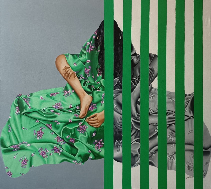Artist: Kalsoom Iftikhar <br>Untitled <br>Medium: Oil on Canvas  <br> Size: 54”x 60”