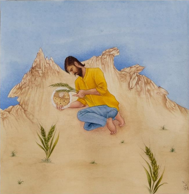 GHINNANI (HARVESTING)<br>Medium: OPAQUE WATERCOLOR ON PAPER <br> Size: 44cm x 24cm