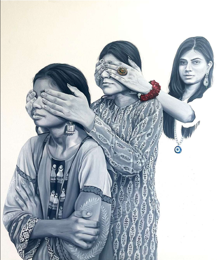 Artist: Zainab Aziz <br>I See You<br> Medium: Oil on Canvas<br> Size: 42 x 38 in