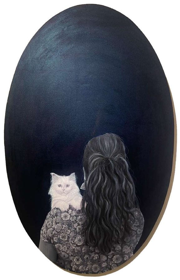 Artist: Zainab Aziz <br>Best Friend I<br> Medium: Oil on Canvas<br> Size: 48 x 30 in