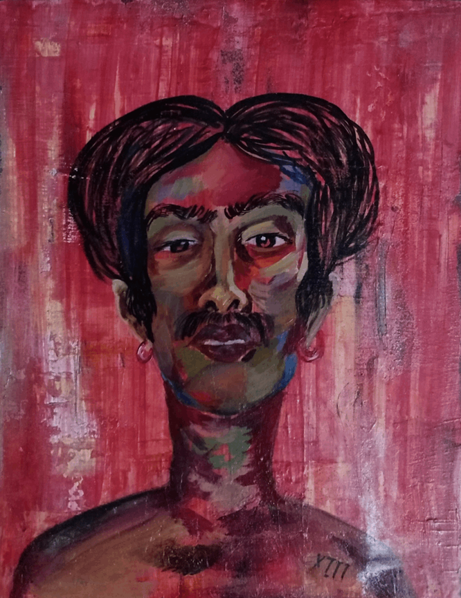 Artist: Zainab Burhan <br>Colorful Aura<br>Medium: Oil paint  and emulsion on canvas<br> Size: 18 x 14 inches