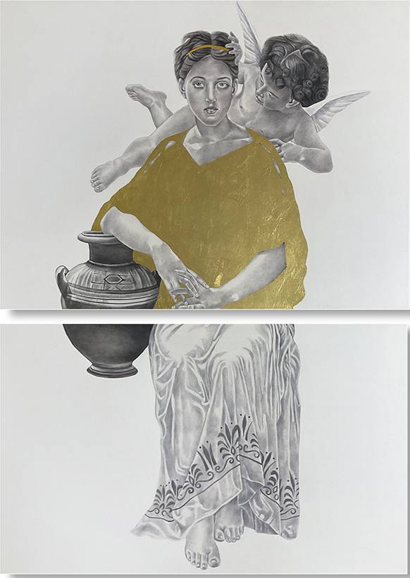 Artist: Shams ud din<br>Untitled IV <br>Medium: Gouache and gold leaf on wasli  <br> Size: 40x60 in
