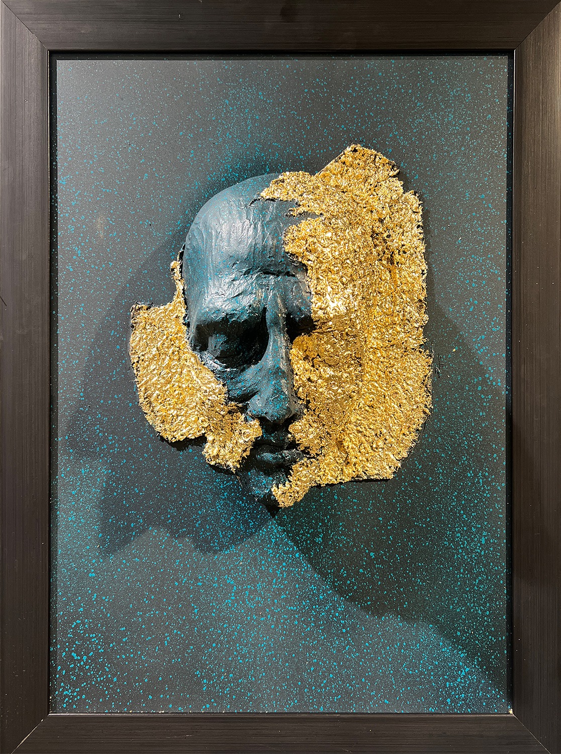 Artist: Hidayat Marwat<br> Title: Transcentdent/ Ethereal<br> Medium: Fiber Glass, Gold Leaf, Wooden Frame<br> Size: 24 x 18 In