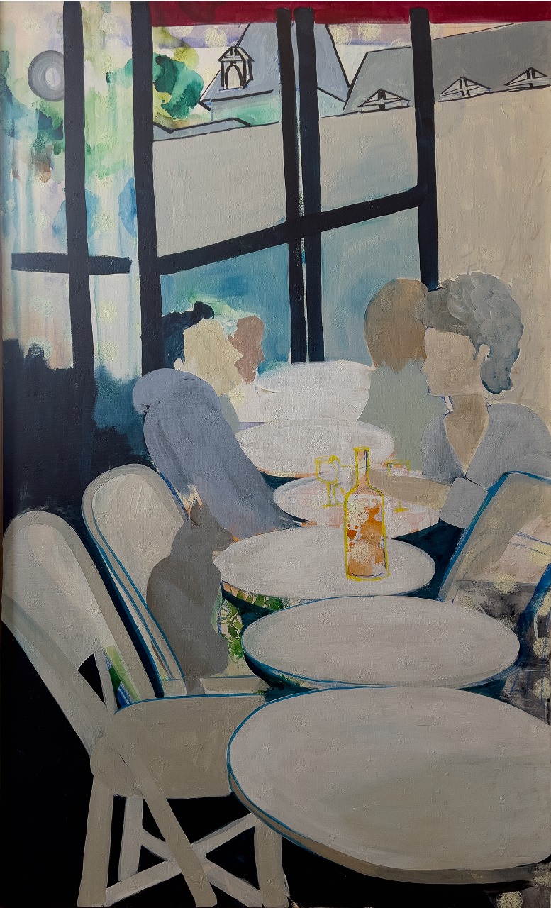 Artist: Khadija Shafqat<br> Title: Rue Alibert<br> Medium: Acrylic and Oil pastels on Canvass<br> Size: 4.4ft x2.8ft