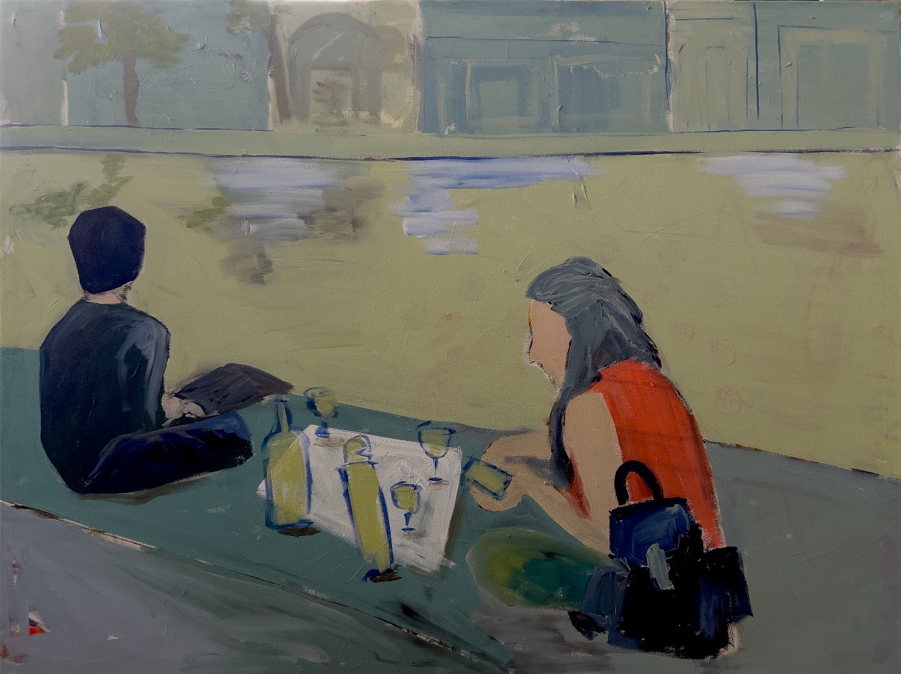 Artist: Khadija Shafqat<br> Title: Rue Canal Saint Martin<br> Medium: Acrylic and Oil pastels on Canvass<br> Size: 4ft x3ft