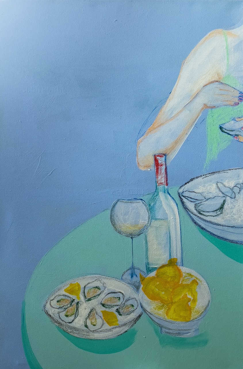 Artist: Khadija Shafqat<br> Title: Sete<br> Medium: Acrylic and Oil pastels on Canvass<br> Size: 3ft x2ft