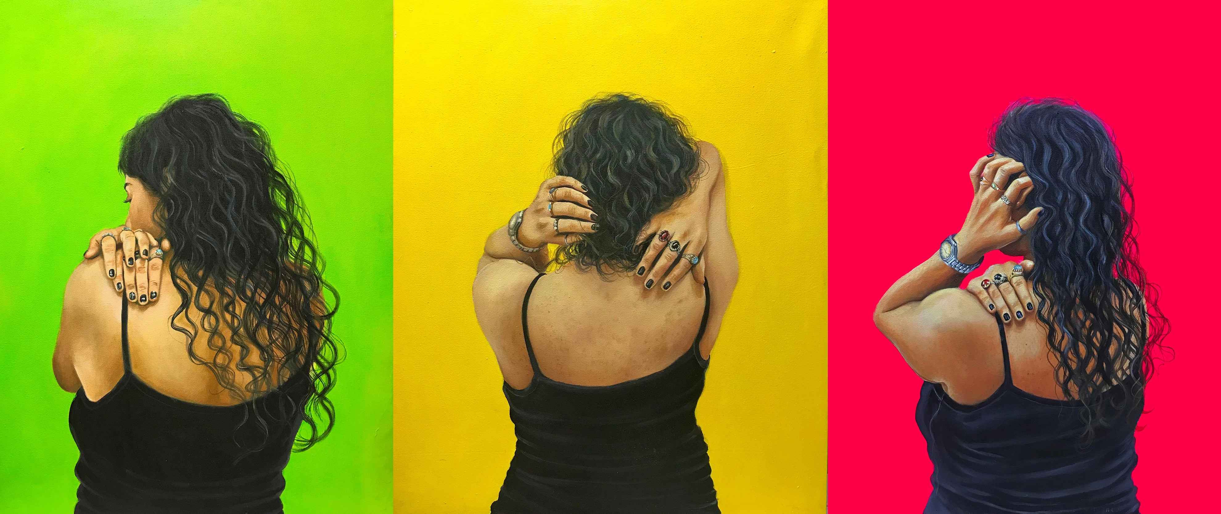 Artist:  Erum Akhtar <br> Title:  INTROSPECTION (TRIPTYCH)<br> Medium: Oil on canvas<br> Size: 30x24 inches(each)