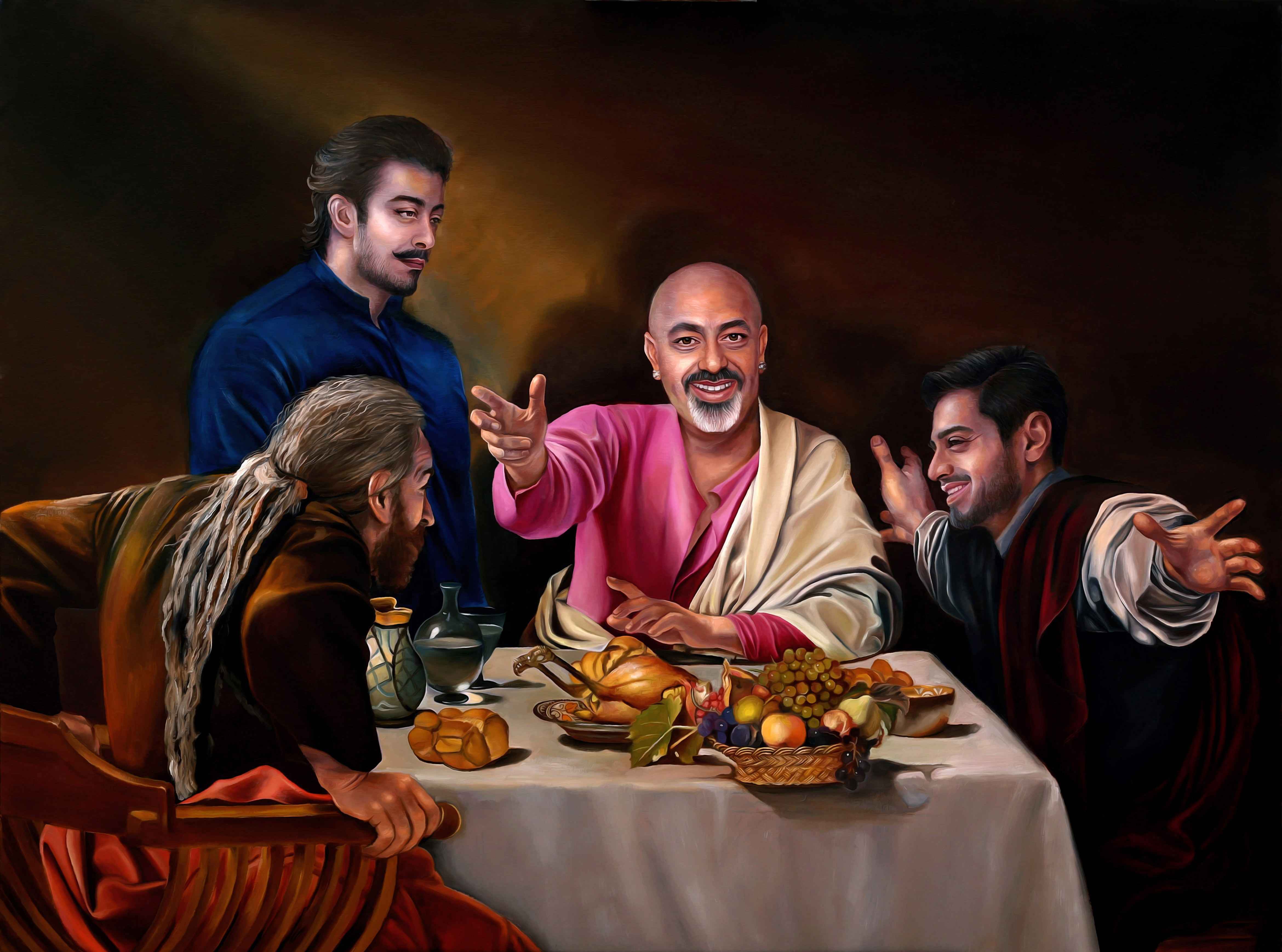 Artist: Mohammad Ali <br> Title: Chand, Sitara, Phool Aur Khushboo<br> Medium: Oil on Canvas<br> Size: 48x36inches