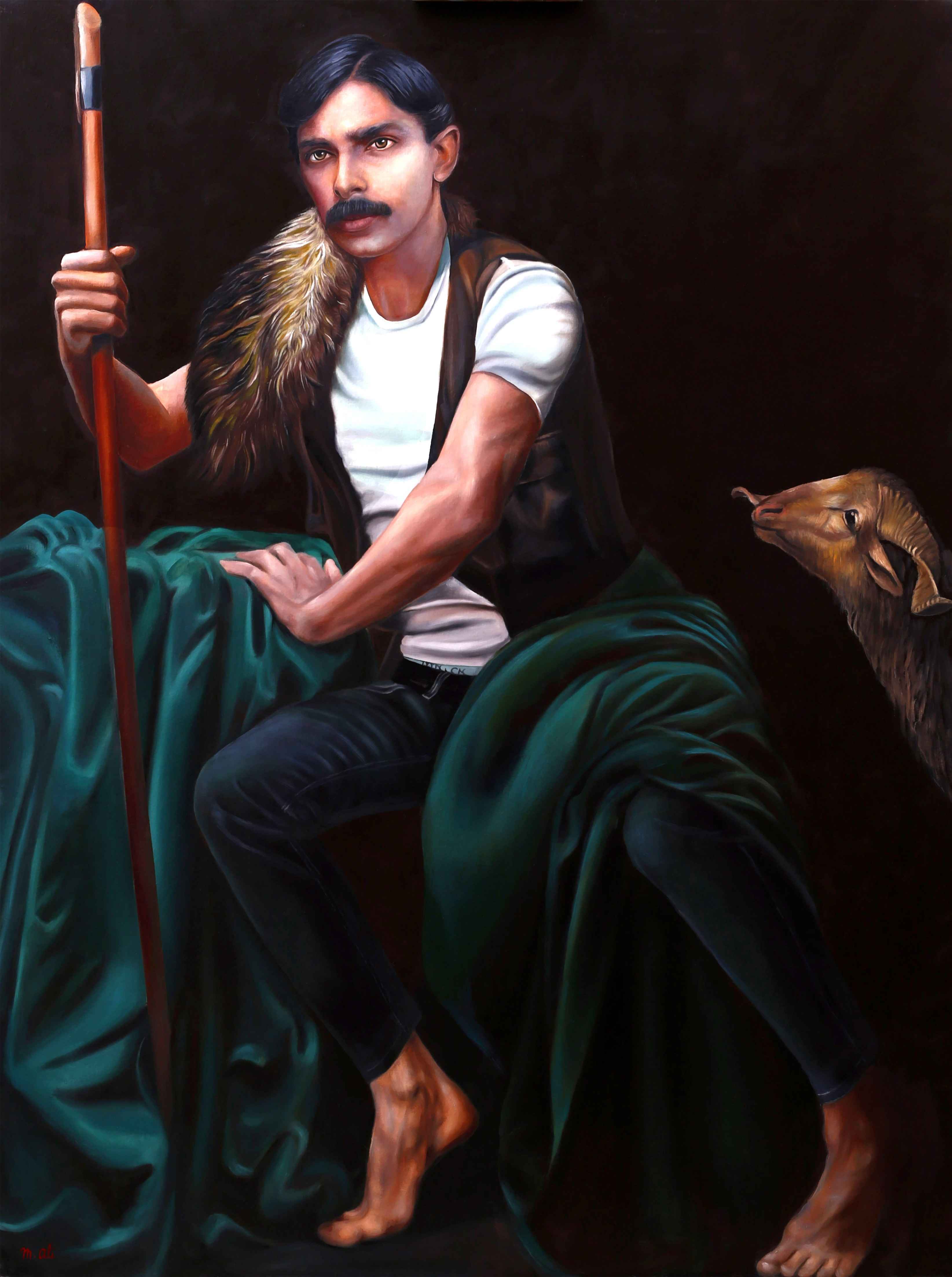 Artist: Mohammad Ali<br> Title: The Good Shepherd Medium<br> Medium: Oil on Canvas<br> Size: 48x36inches