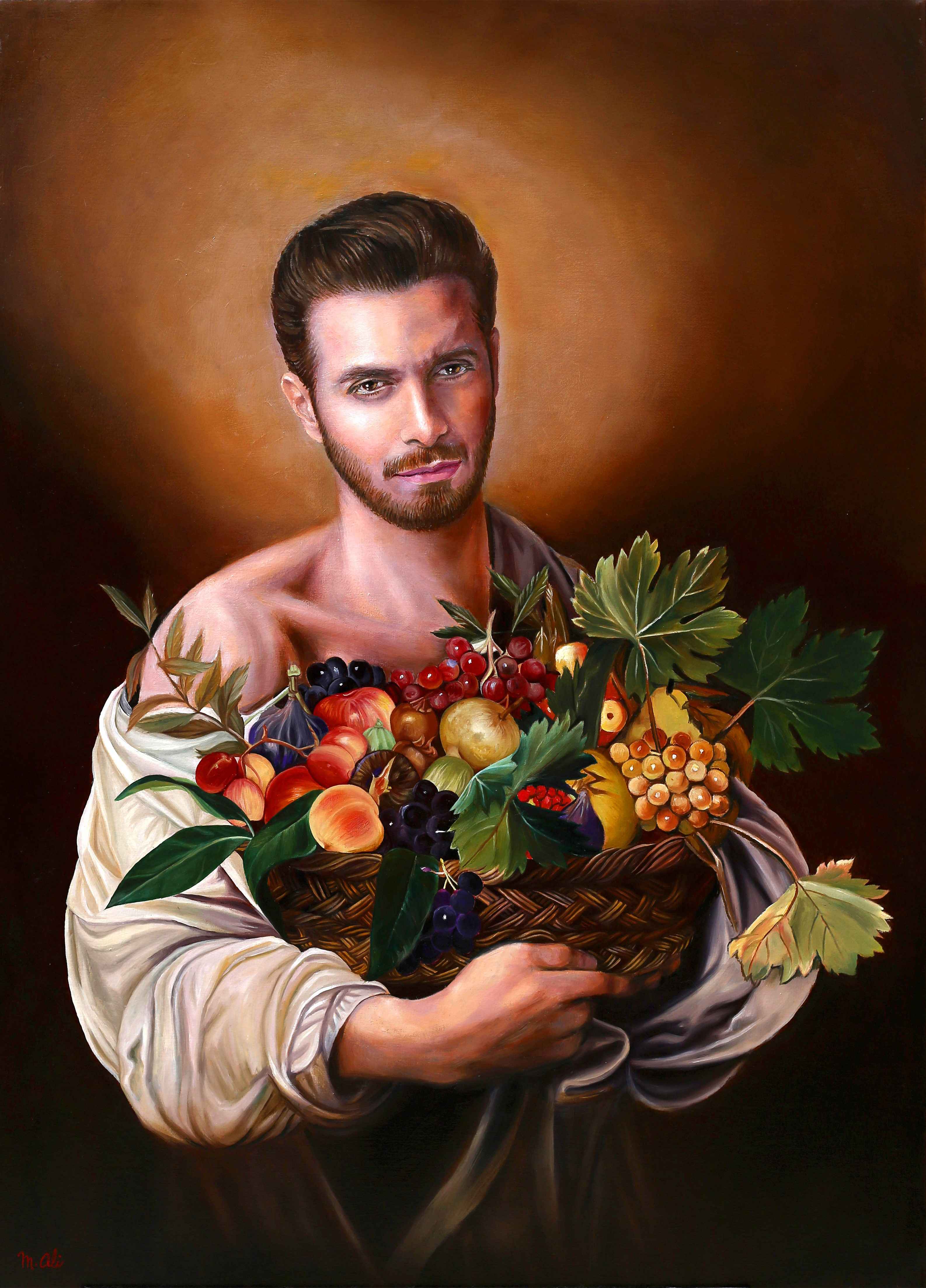 Artist: Mohammad Ali<br>Title: Farm Fresh, Juicy, 100% Organic<br> Medium: Oil on Canvas<br> Size: 42x30inches