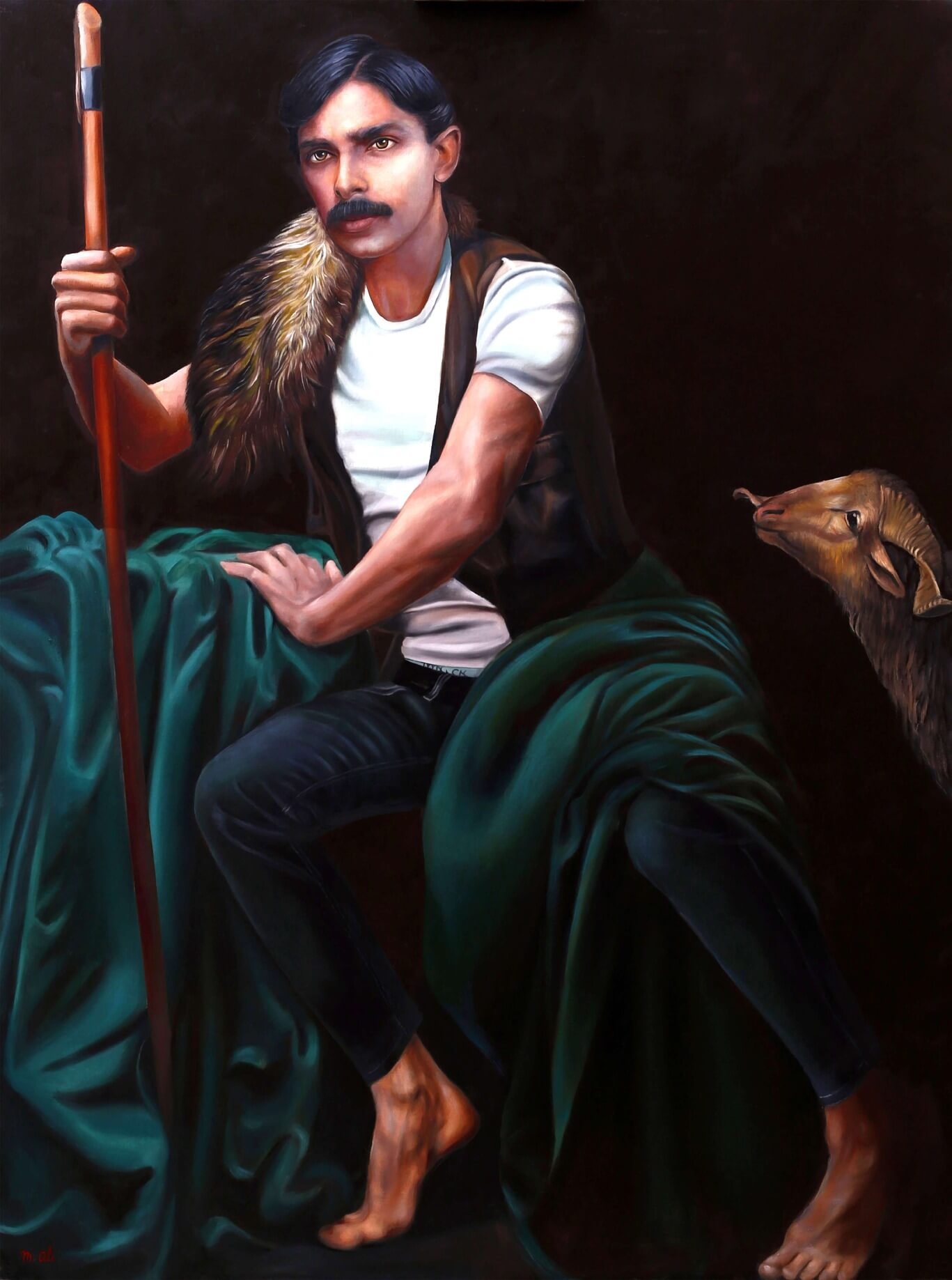 Artist: Mirchi Ali<br/>Title: "The Good Shepherd" <br> Medium: Oil on Canvas<br>Size: 48x36inches