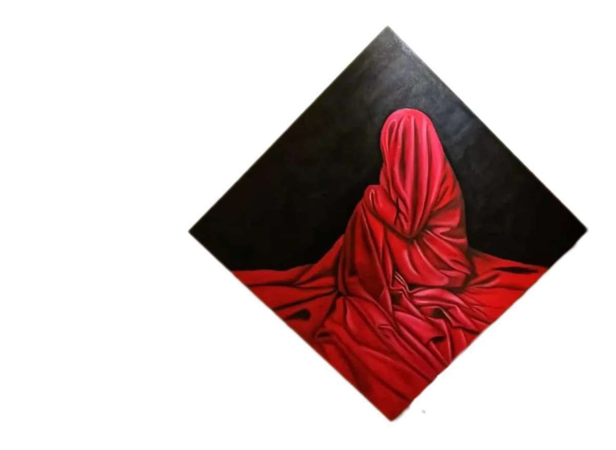 Artist: Sana Fatima <br/>Title: "Fear<br> Medium:  Oil on Canvas<br>Size: 42 x 42  in <br>Year: 2024