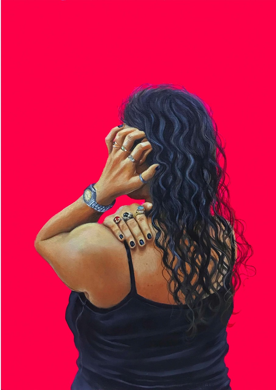 Artist: Erum Akhtar<br/>Title: "Introspection I " <br> Medium: Oil on Canvas<br>Size: 30 x 24 inches