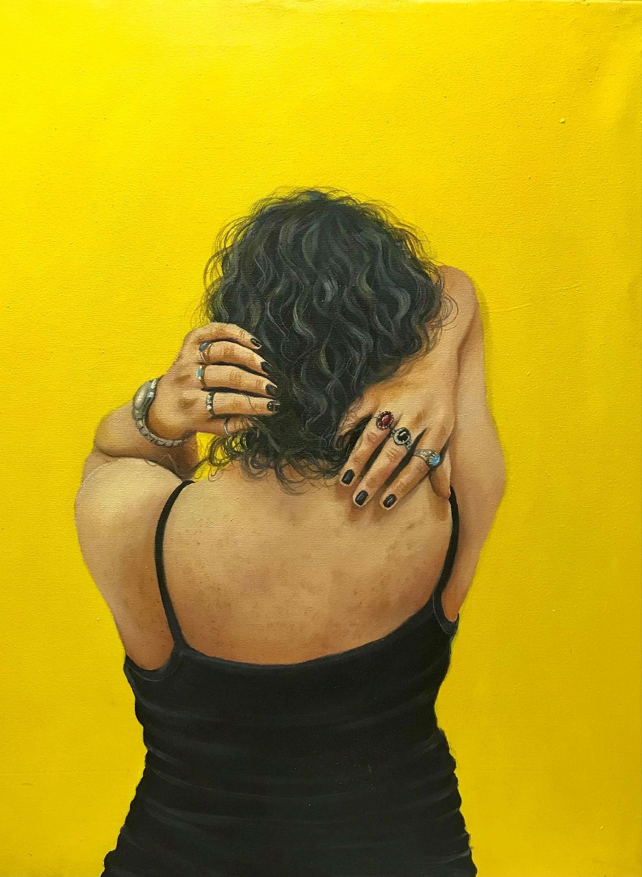 Artist: Erum Akhtar<br/>Title: "Introspection II " <br> Medium: Oil on Canvas<br>Size: 30 x 24 inches