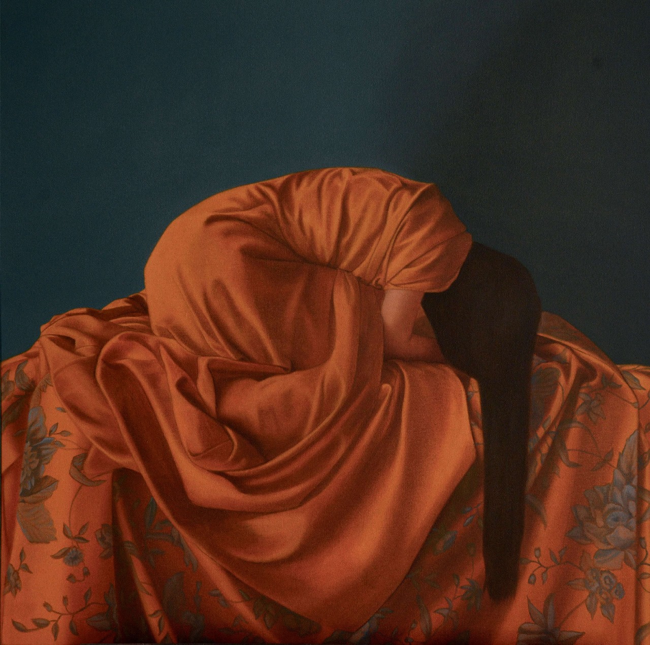 Artist: Ammama Malik<br/>Title: "Shadowed" <br> Medium: Oil on canvas<br>Size: 36x36 inches