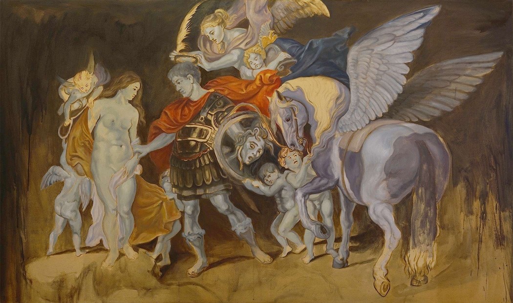 Artist: Zahid Mayo<br/>Title: "PERSEUS AND ANDROMEDA, AFTER PETER PAUL RUBENS" <br> Medium: Oil on Canvas <br>Size: 36 x 60 in