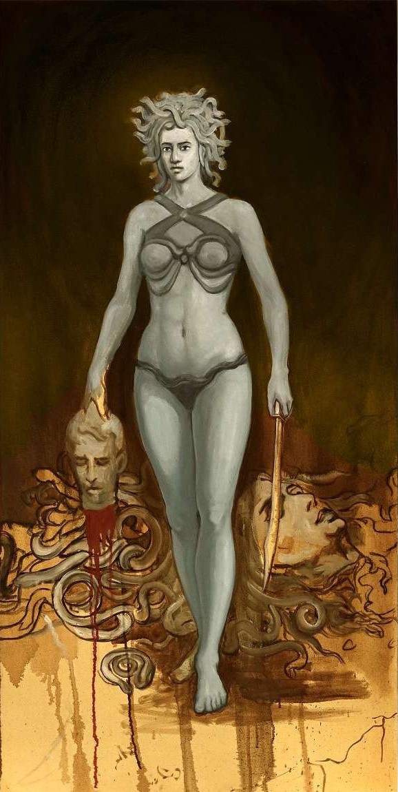 Artist: Zahid Mayo<br/>Title: "REBIRTH OF MEDUSA" <br> Medium: Oil on Canvas <br>Size: 20 x 48 in