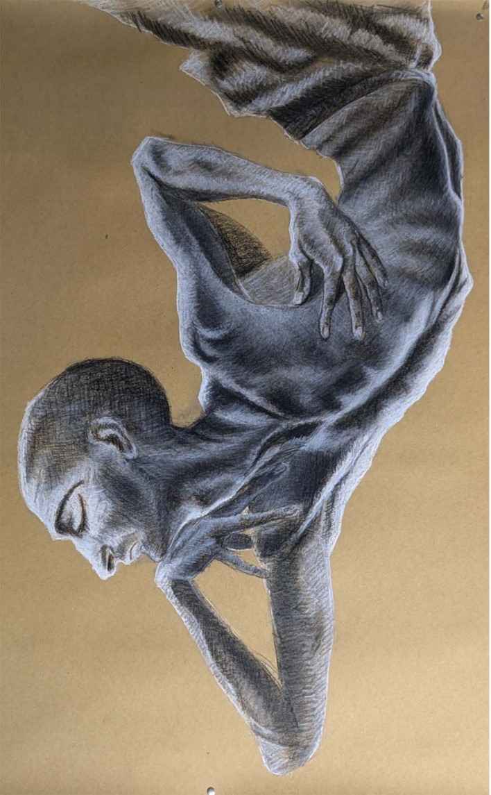 Artist: Hidayat Marwat<br/>Title: "UNTITLED III" <br> Medium: Charcoal on Paper <br>Size: 40 x 28 in