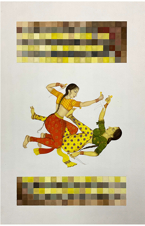 Artist: Shiblee Muneer<br/>Title: "Tu Jhooti Mai Makkar" <br> Medium: Gouache on Paper <br>Size: 08 x 12 in