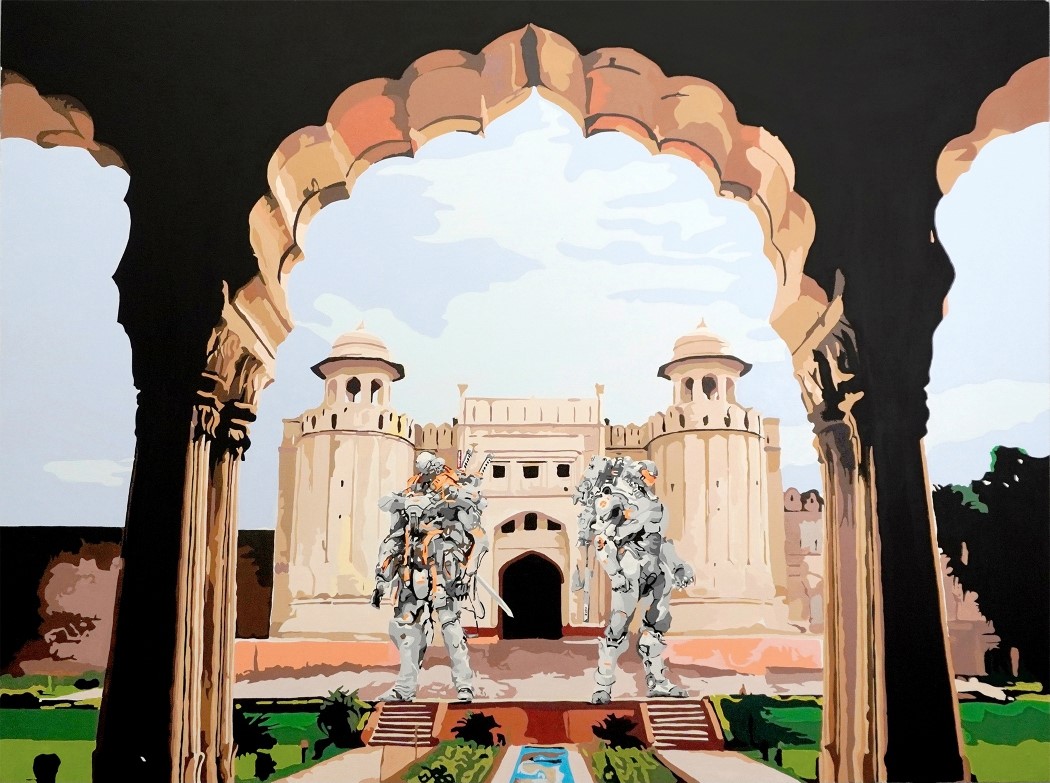 Artist: AB Rehman<br/>Title: "GUARDIANS OF THE HERITAGE" <br> Medium:Acrylic On Canvas with Augmented Reality <br>Size: 36 x 48 in