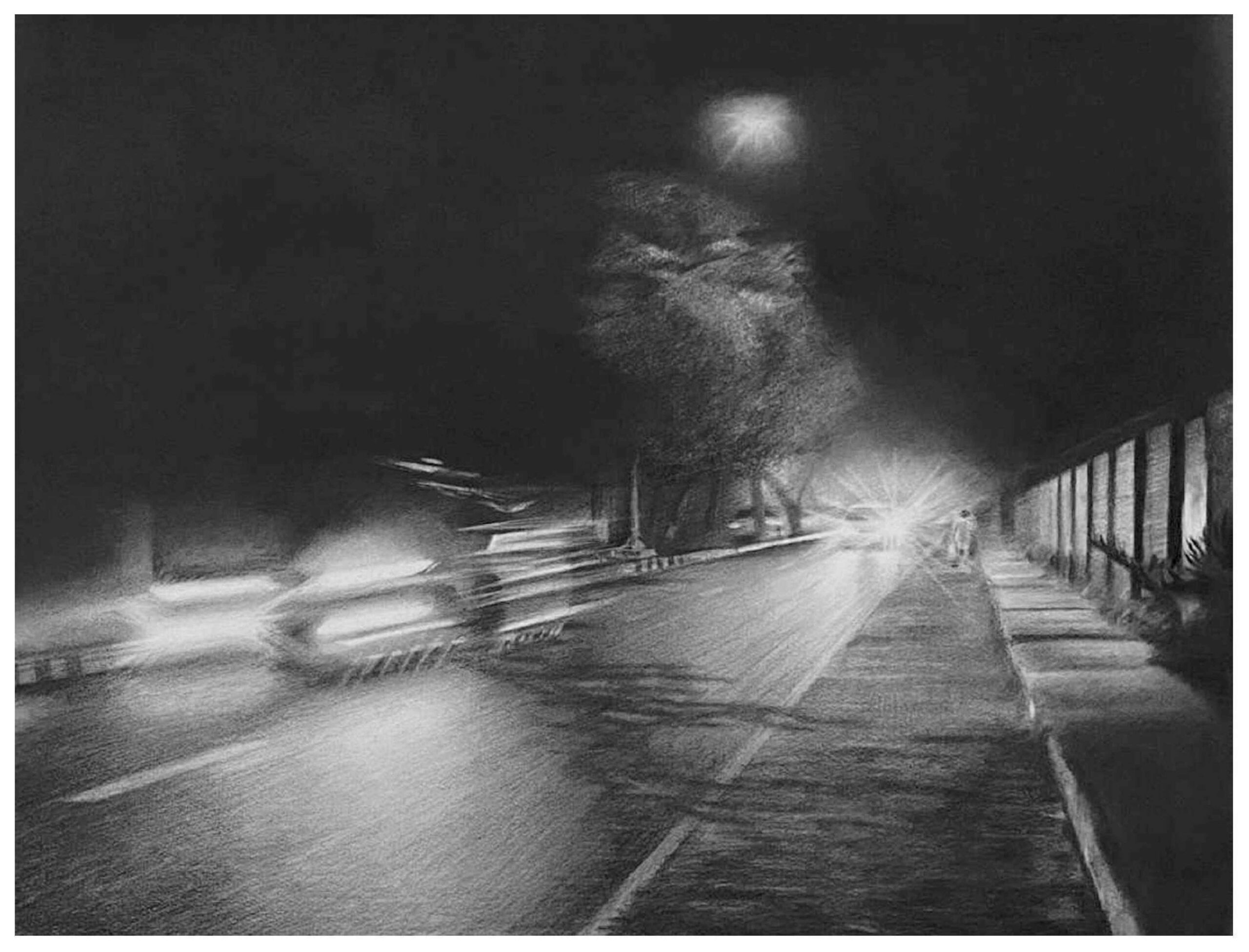 Artist: Adnan Ali Umrani<br />Title: "GUZARTAY LAMHAY (PASSING TIME) " <br> Medium: Charcoal on Paper <br>Size: 23 x 18 in