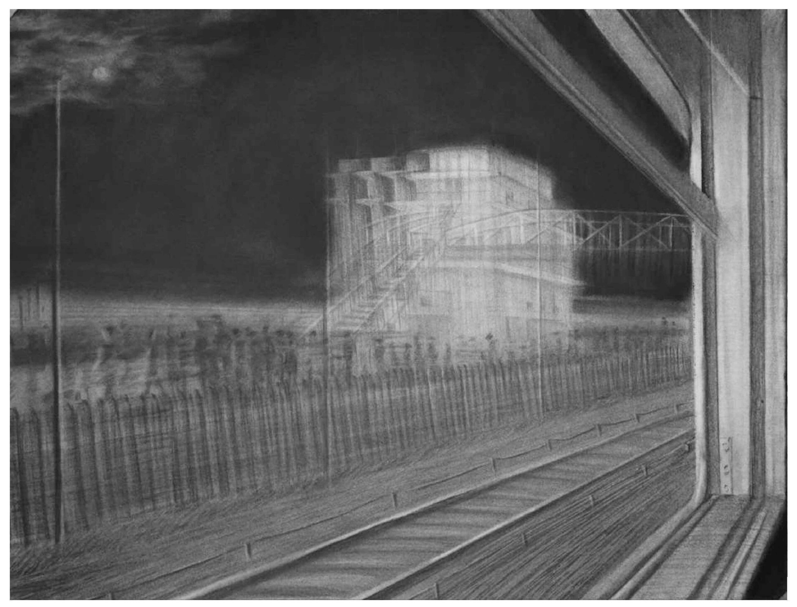 Artist: Adnan Ali Umrani<br />Title: "RAAT KAY MUSAFIR (TRAVELERS OF THE NIGHT) " <br> Medium: Charcoal on Paper <br>Size: 23 x 18 in