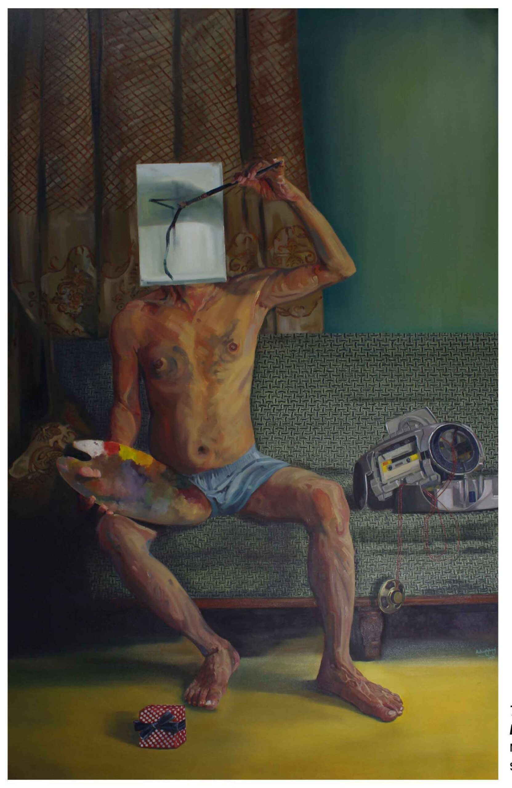 Artist: Aakash Jivraj<br />Title: "TAKE A GIFT ANDLISTEN CONSCIENTIOUSLY " <br> Medium: Oil on Canvas<br>Size: 66 X 42 in