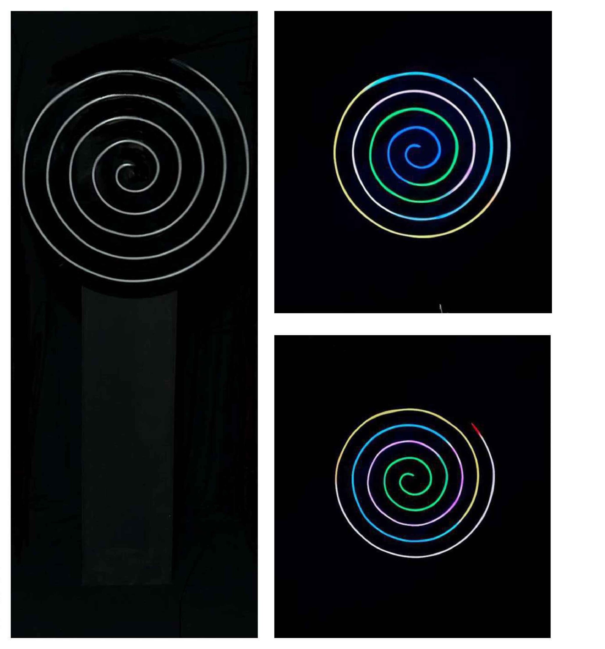 Artist: Amna Abbas <br />Title: "WHIRLPOOL WHIM" <br> Medium: Installation, rgb, Motor, Acrylic<br>Size: 24 X 48 in
