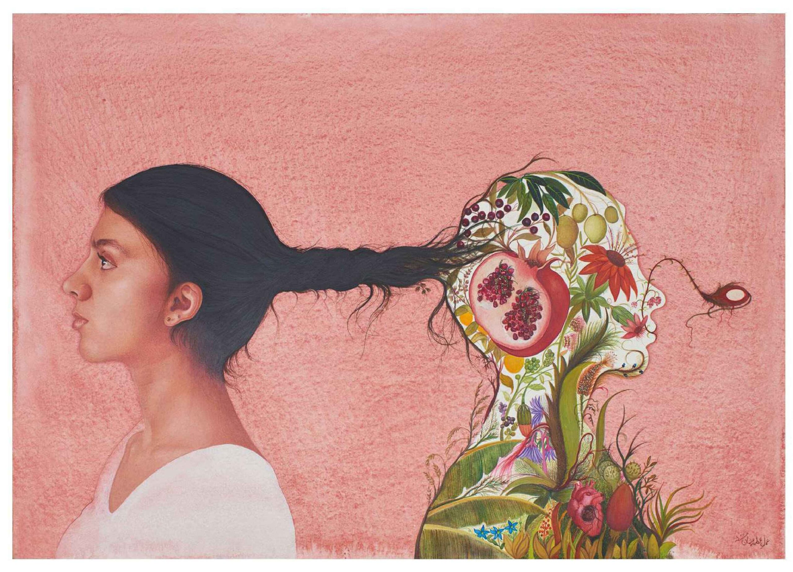 Artist: Attiya Usman <br />Title: "عکس (REFLECTIONS)" <br> Medium: Opaque Watercoloron Paper<br>Size: 22 X 16 in