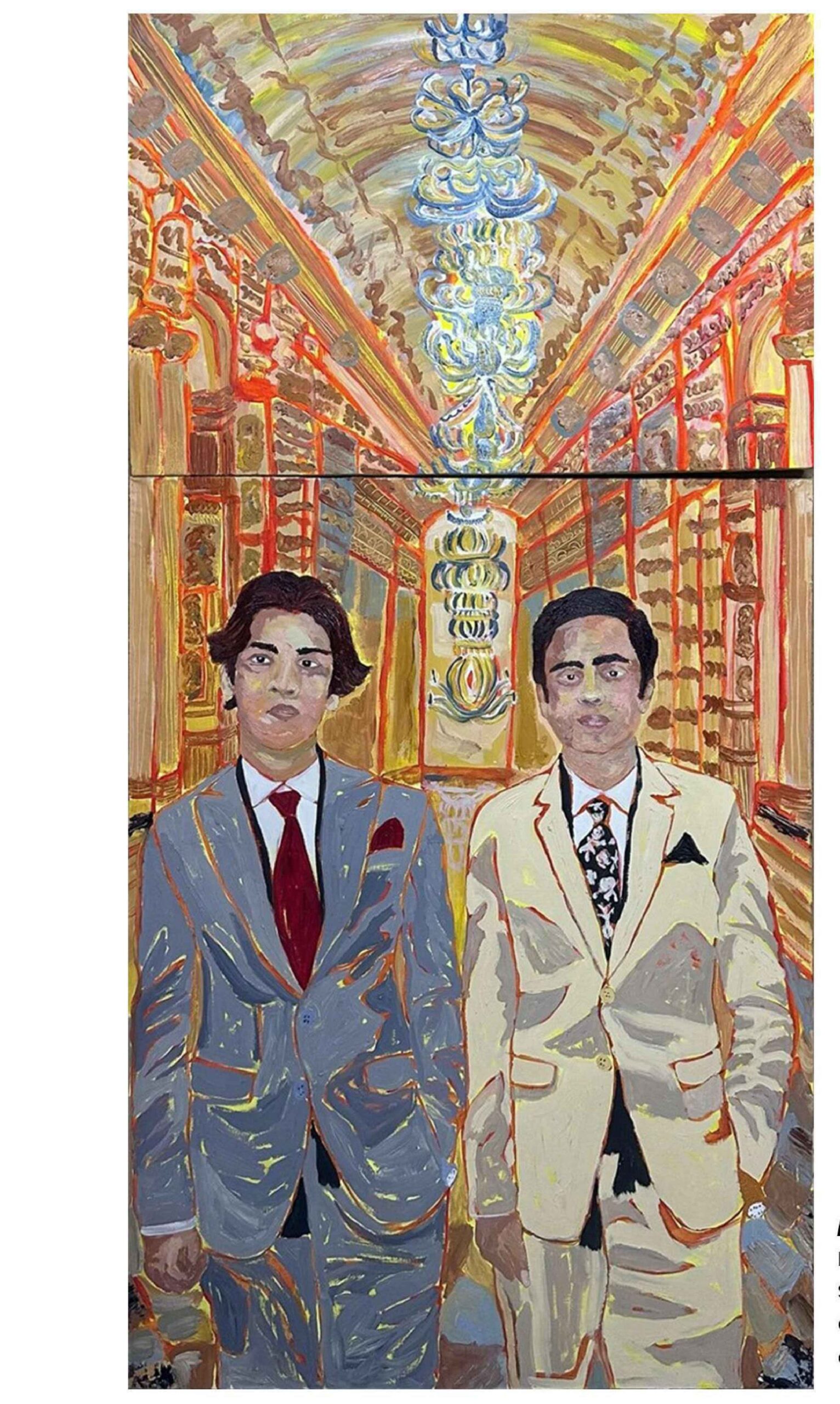 Artist: Ayesha Abbas Khan  <br />Title: "IS JHUMAAR K NECHAY..." <br> Medium: Oil on Canvas<br>Size: diptych (72 X 48)<br>Canvas: 1- 24 X 36 in Canvas:  2-36 X 48 in