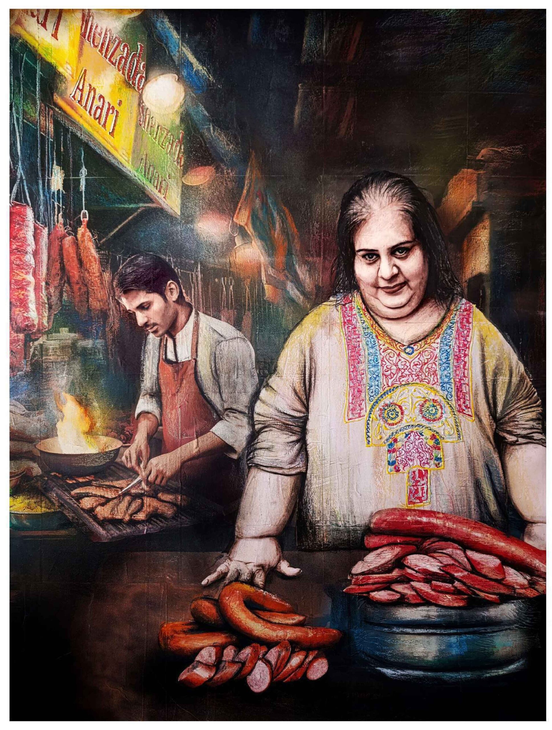 Artist: Fatima Aamer Mustafa<br />Title: "نوا آیا اے سو نھیا(NAWA AYA AE SOHNEYA)" <br> Medium: Mixed Media on Canvas <br>Size: 60 X 48 in