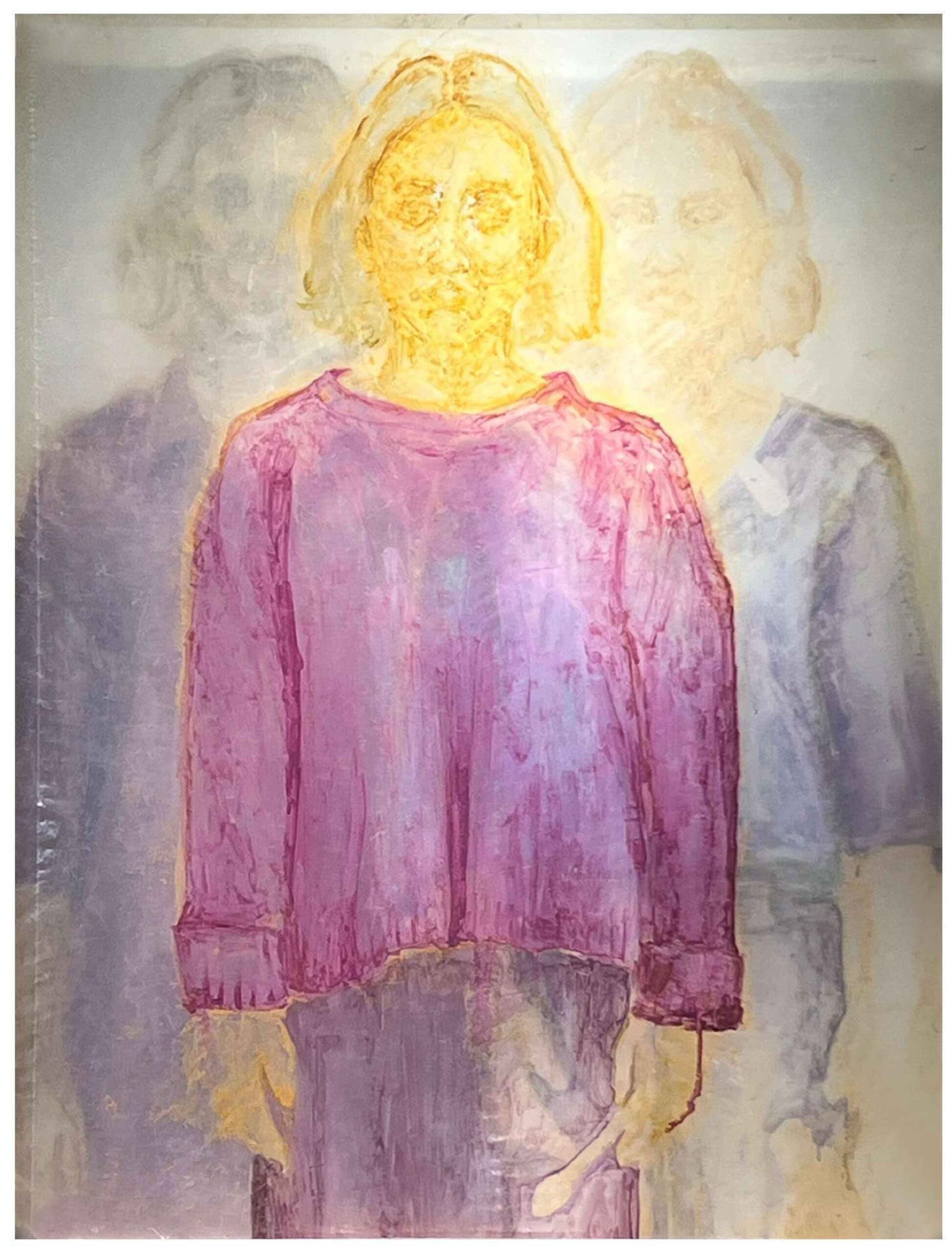 Artist: Manal Khan <br />Title: YESTERDAY , TODAY, TOMORROW " <br> Medium: Oil Paint on Plastic sheet  <br>Size: 40 X 30 in