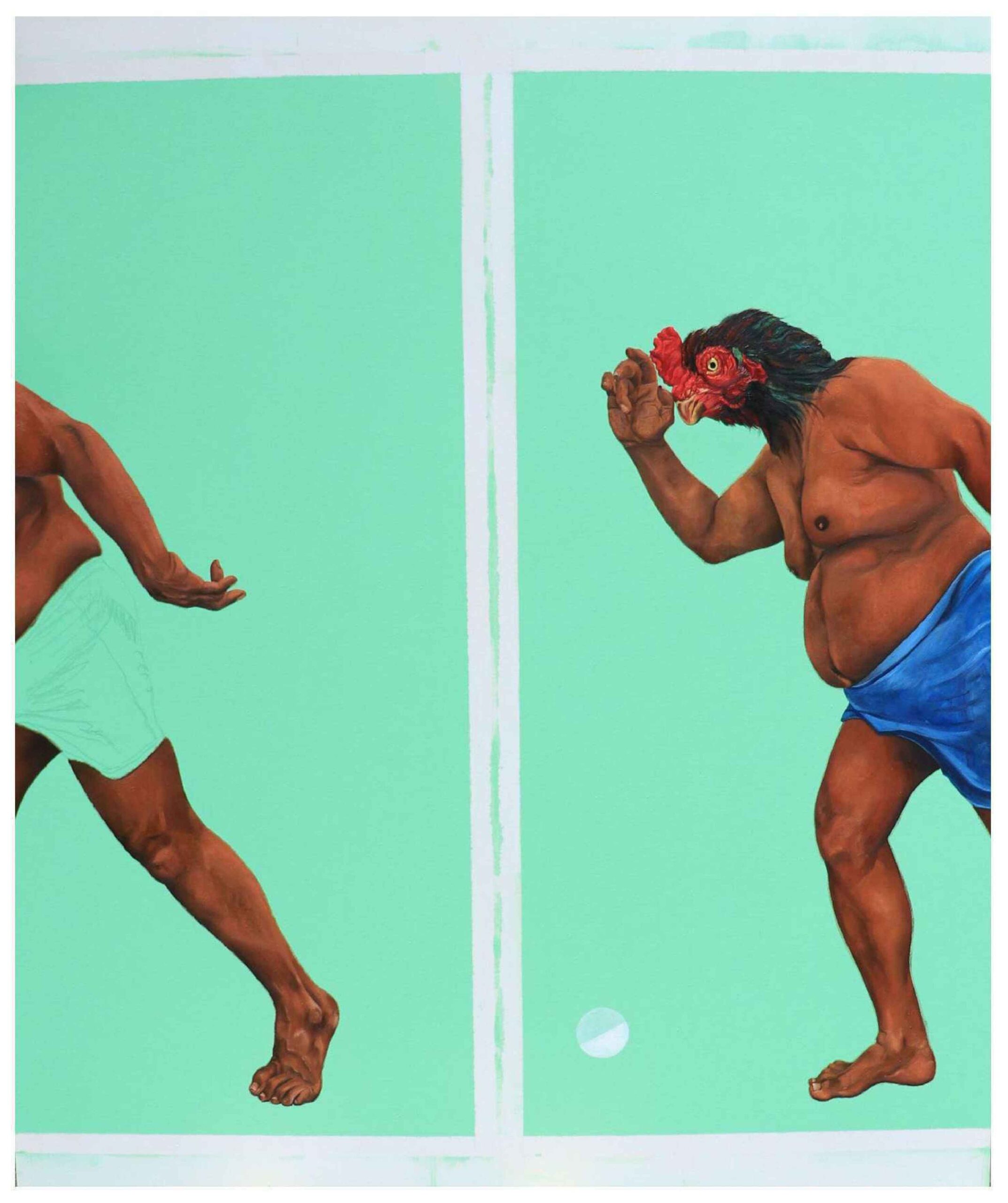 Artist: Muhammad Asif  <br />Title: The Roaster Dance  " <br> Medium: Oil on Canvas <br>Size: 48 X 40 in