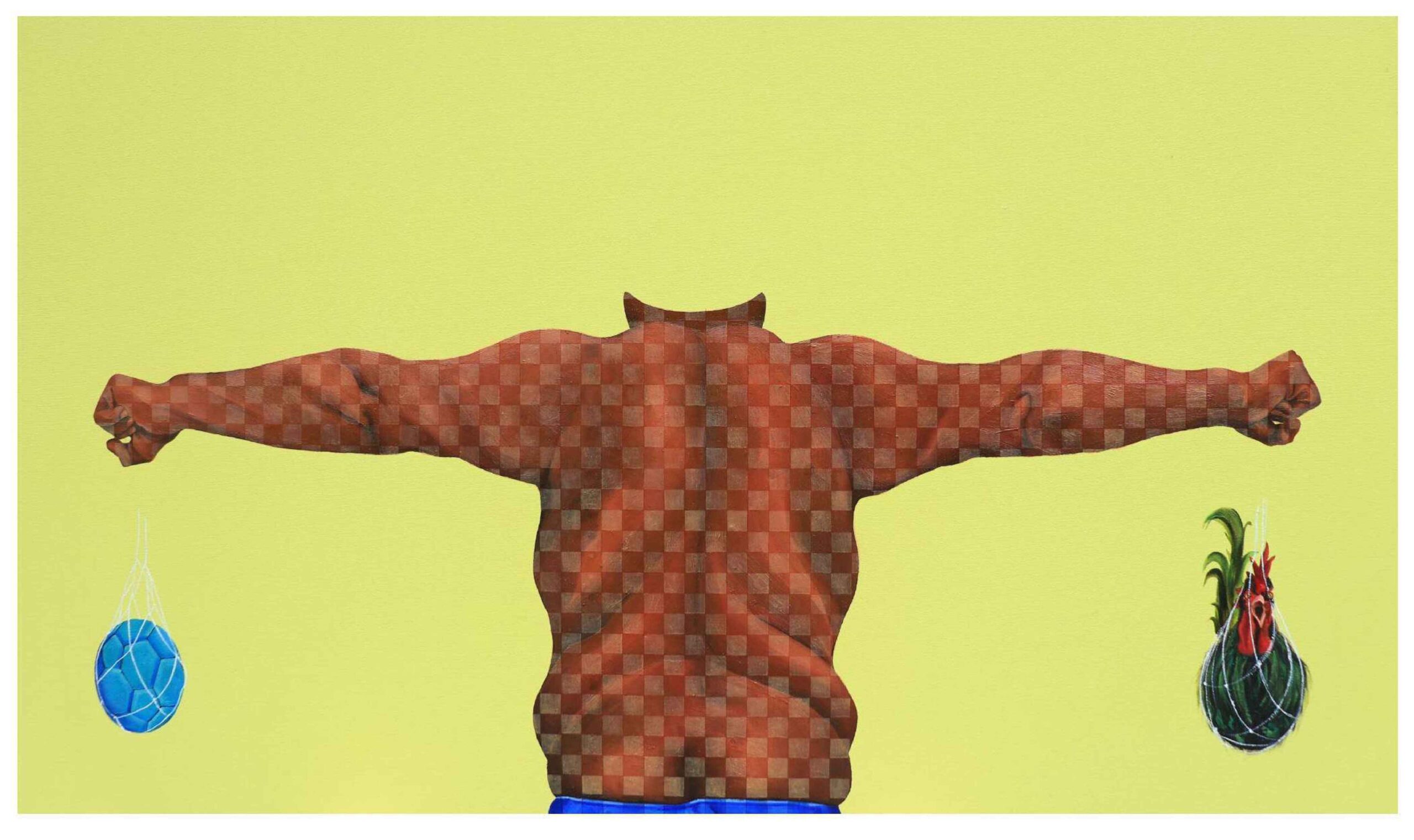 Artist: Muhammad Asif  <br />Title: NO HEAD NO  PROBLEM" <br> Medium: Oil on Canvas <br>Size: 42 X 30 in