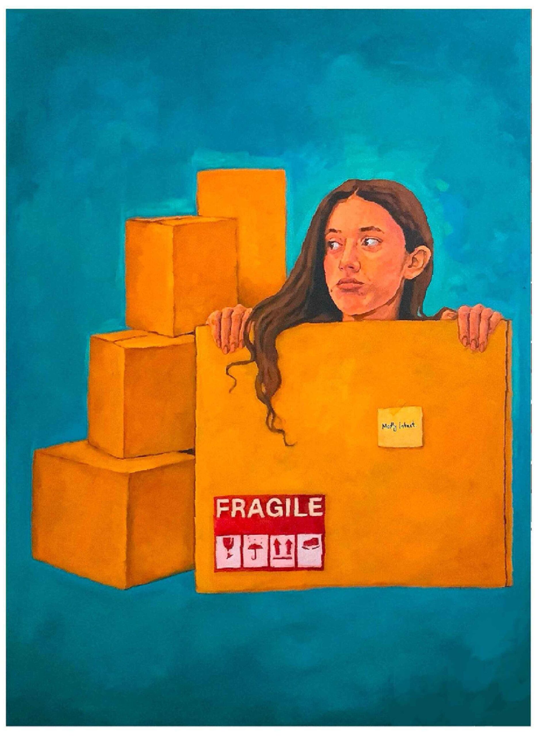 Artist: Muhib ur  Rahman<br />Title: PLEASE HANDLE WITH CARE 2.0" <br> Medium: Oi on Canvas <br>Size: 36 X 48 in