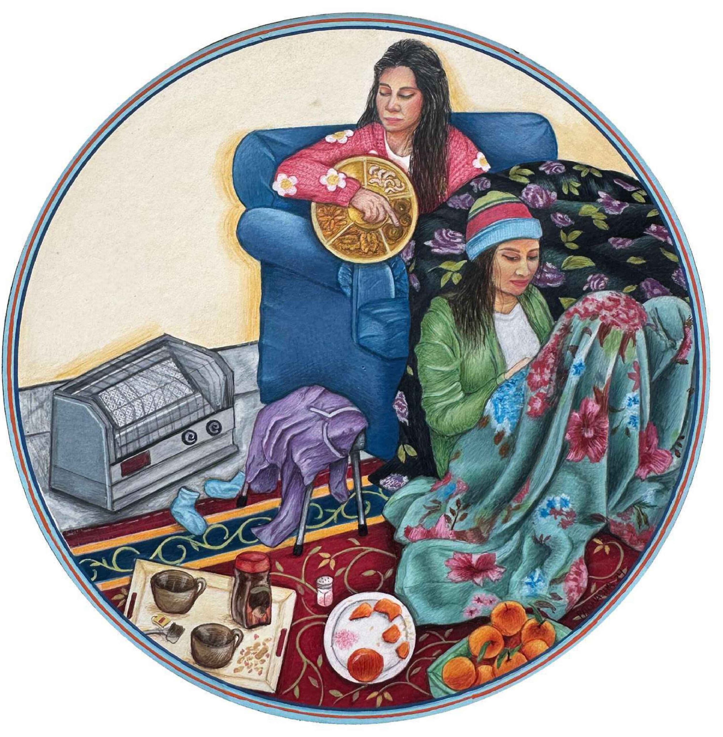 Artist: Palwasha Fatima<br />Title: سردیوں کا شب<br> Medium: Gouache on Wasll <br>Size: 5.5 diameter