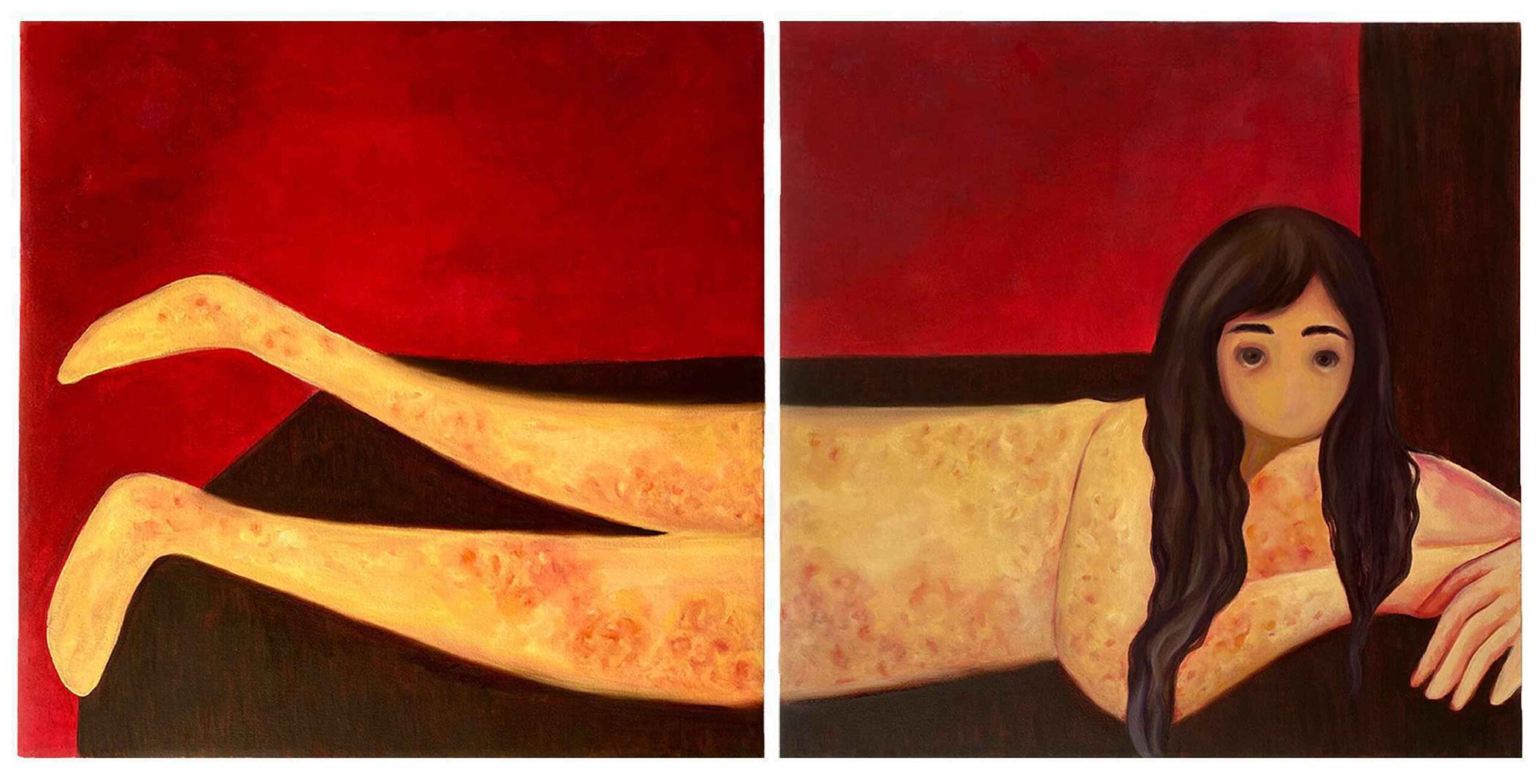 Artist: Tatheer Syed <br />Title: FALSE SCENCE OF BODY <br> Medium: Oil on Canvas <br>Size: 24 X 24 in (each)